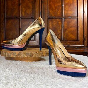 Jessica Simpson Karat Gold Combo Metallic Python Loyren Platform Pump
